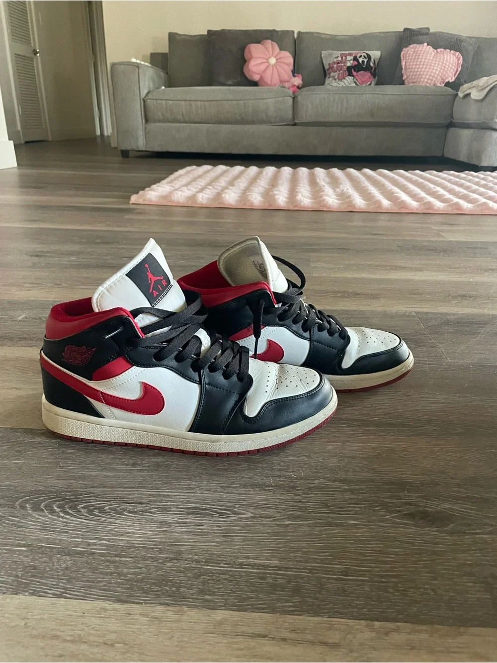 Nike Air Jordan 1 Mid Black White Red Sneakers